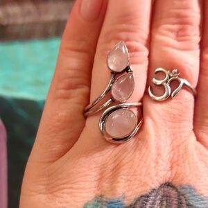 3 Stone Adjustable Rose Quartz Ring